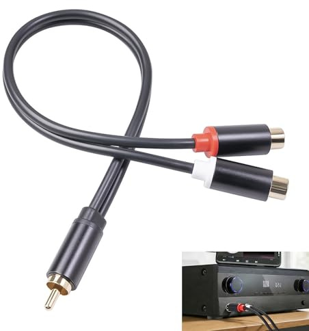 Cavo splitter RCA, adattatore RCA da 1 maschio a 2 femmine, adattatore audio Y Cinch da 30 cm con connettori placcati oro, doppio RCA per subwoofer altoparlante Home Cinema TV amplificatore DVD