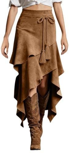 Dresses Wedding Guest Fringe Suede Skirt for Women High Waisted Asymmetrical Slit Country Western Tassel Midi Skirts Table Rectangle Tables 8Ft Dresses Womens Summer Dress Older Wedding Guest UK
