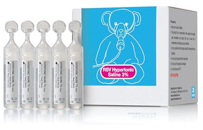 RSV Hypertonic Saline Solution 3% - Nebulizer Diluent for inhalators and Nasal Hygiene Devices Helps Clear Congestion from Airways and Lungs – Reduce Mucus (25 Sterile Saline Bullets of 5ml)