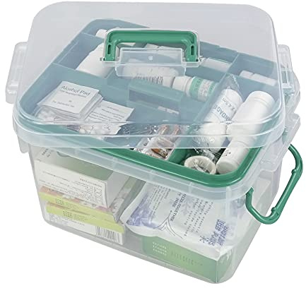 Qskely 1 boîte de rangement transparente, boîte de premiers secours familiale, organisateur de boîte à médicaments