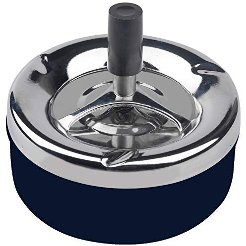L runder Edelstahl-Aschenbecher mit Drehtablett, für den Innen- und Außenbereich, für den Schreibtisch, für Zuhause und Büro, Blau