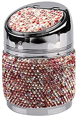 Auto Aschenbecher mit Deckel,MoreChioce Tragbare Rauchloser Zylinder Becherhalter Glitzer Diamant Aschenbecher Bling Kristall Abnehmbarer Mülleimer für Autos SUVs LKWs,Rosa
