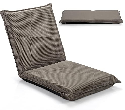 LIFEZEAL Sedia da Pavimento, Cuscino da Terra, Schienale Regolabile a 6 Livelli, Telaio in Acciaio, Imbottito in Spugna, Fodera Traspirante, Max 136kg, per Meditazione, Lettura, Relax, Lounge, Grigio