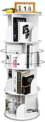 YGYQZ Rotary Bookshelf Home High - Density Bookcase Tall Book Shelf Modern 360° Rotating Storage Display Rack Floor Standing Shelves with Baffle for Bedroom Living Room Study Office White 4 Tier
