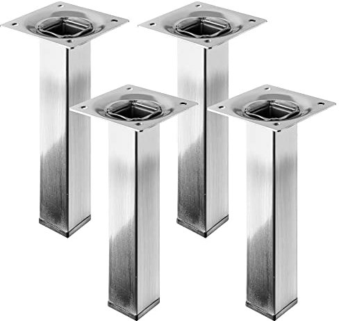 Luna Tischbeine Möbelfüße & Tischgestell mit Montageplatten | 4ER und 2ER Sets | Versch. Ausführungen | Edelstahl | Verchromt | Massiv | Alu Optik (Edelstahl Optik, 4ER Set | 25 x 25 x 150 mm)