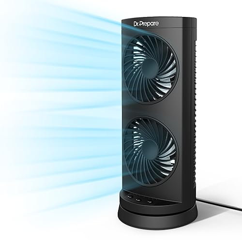 Dr. Prepare Desk Oscillating Tower Fan With DC Motor for Home Bedroom, 3-Speed Options, Dual Air Circulation, 110° Oscillation, 3 Timers, Personal Quiet Table for Home Office Desktop