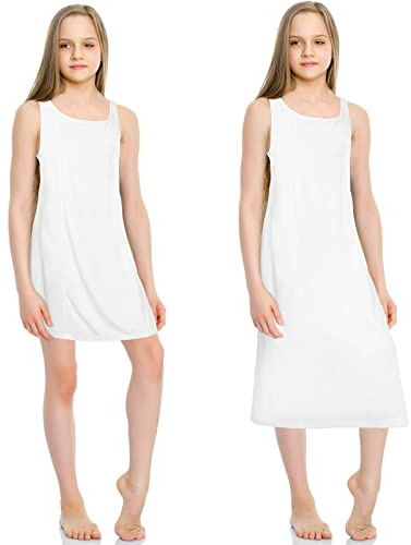 Mepase 2 Pcs Girls Slips for Under Dress Tea and Knee Length Princess Cotton Nylon White Slips with Adjustable Straps(Size 10)