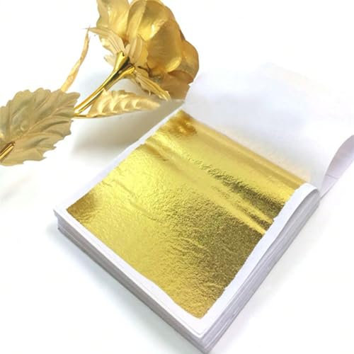 Sufune 100 Blatt Imitation Blattgold,9 * 9cm Blattgold,Goldpapier zum Basteln,Blattmetall, Blattgold Acrylmalerei,zum Basteln DIY Crafting