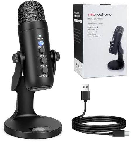 Layukt USB Microphone PC Phone Podcast Mic for Gaming, Podcasting, Streaming, Recording, Voice-Overs Plug and Play Condenser PC Microphone with Quick Mute, Echo/Gain Knobs Real-time Listening