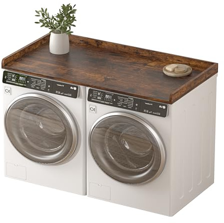 Piskyet Encimera de lavadora y secadora, encimera de lavandería con rieles de borde, encimera de madera de 27.5 pulgadas de profundidad x 54 pulgadas para lavadora y secadora, decoración de máquina de