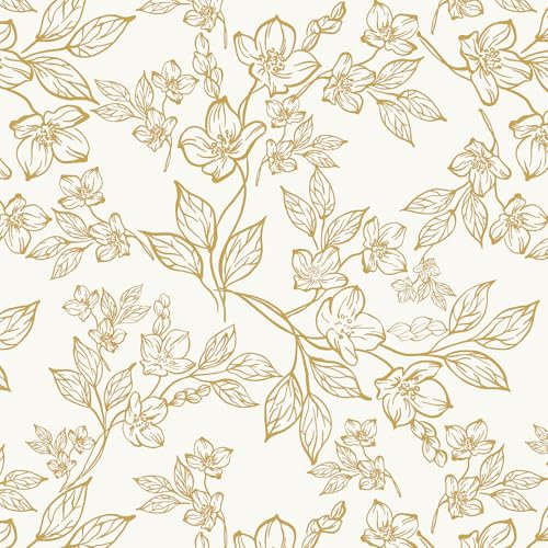 LiKiLiKi Peel and Stick Wallpaper 44x300 cm Retro Floral Wall Paper Roll Gold Vinyl Wrap Self Adhesive Wallpaper Waterproof and Removable Contact Paper for Kitchen Bathroom Dining Room Wall