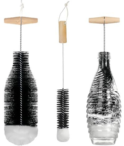 Scovolino per borraccia, set 2 pezzi, spazzola per bottiglie in nylon, fibra ecologica e acciaio inossidabile, per bottiglie Sodastream, borracce, bottiglie di vetro, FHISKUNYU
