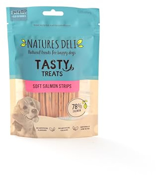 Natures Deli Salmon Strips Dog Treats Low Fat Treats for Dogs Grain Free Dog Chews Training Treats for Large and Small Dogs, 100g