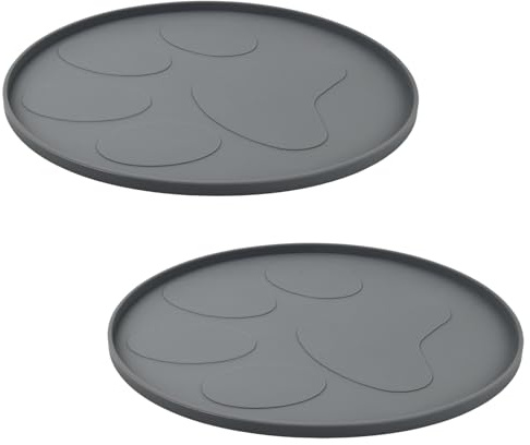 Hoxfly Napfunterlage Katzen, 27.5× 27.5 ×1 cm Silikonmatte Rund, rutschfeste Unterlage Hundenapf für Futter, Wasserdicht Silikon-Futtermatten für Mittlere und Kleine Haustiere (Grau, 2 Stück)