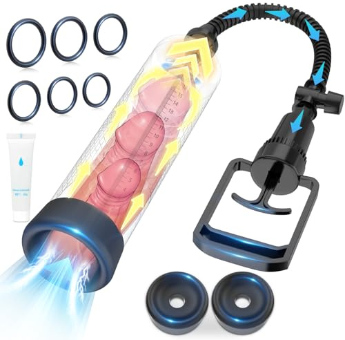 Penispumpe, männliches Sexspielzeug für Männer, manueller Penis – Pumpen und Vergrößerungsgeräte, Penisvergrößerung für größere Erektionen mit Masturbator-Cup und 2 Saughülsen und 6 Penisringen