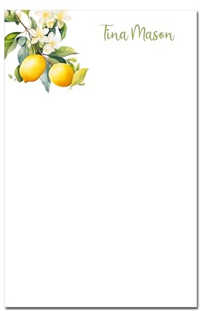 Precious Papers Personalized Lemon Notepad Lemon Branch Notepad Tree Flower Pad Kitchen Note Paper Gift