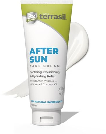 terrasil After Sun Care Lotion with Aloe Vera, Shea Butter, Coconut Oil, & Vitamin E, Soothing Sunburn Relief for Sun Exposed Skin, Deeply Nourishing. Natural Body Lotion (3 oz) Tropical Scent