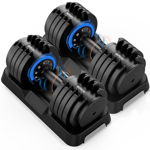DH FitLife 25kg Manubri Regolabili da 4 a 25 kg, Set Manubri Componibili con 10 Pesi in 1, Manubri Regolabili Salvaspazio per Allenamento a Casa (25 kg x 2)