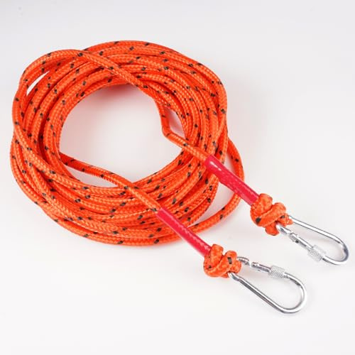 Corda Nylon 8 mm, Lunghezza 10 m, Multifunzionale Corda con Moschettone, per Attività All'aria Aperta, Escursioni, Campeggio, Costruzione di Tende, Movimentazione Merci, Traino di Auto, Arancione