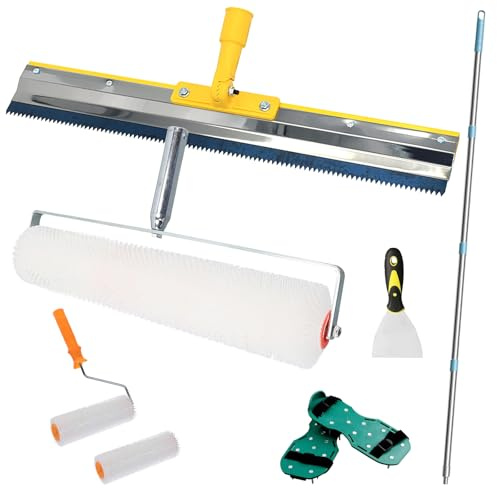 Jackfru Golvbeläggningsset, golvbeläggning verktygsset 4 delar, utjämningsmedelsverktygssats, ventilationscooter, teleskophandtag, ståkrage, nagelskor (en uppsättning)