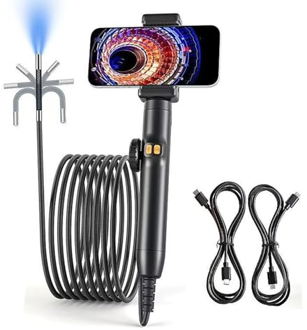 Caméra d'inspection endoscopique à double objectif, caméra endoscopique articulée à 360°, avec lumière, objectif 6 mm, sonde étanche IP67, 6 LED, pour CVC, plomberie, automobile, électrique