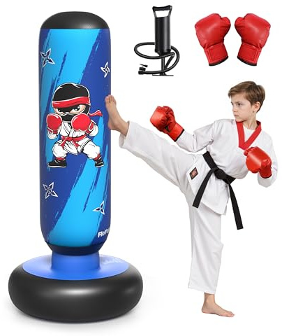Flovogue Inflatable Kids Punching Bag Set with Gloves & Pump – Fun Boxing Toy for Boys & Girls, Ages 4–12, Great Gift for Karate, Taekwondo, Active Play, Fitness Training