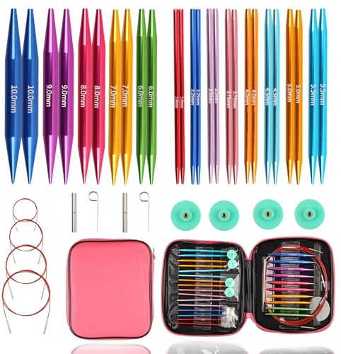 13 Pairs Interchangeable Circular Knitting Needles Set, Sizes for 3.0-10.0mm, Aluminum Crochet Hooks Set, Circular Knitting Needles with Case