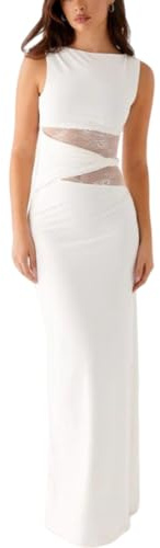 AOWVUTS Vestido Largo Mujer Vestido Sexy sin Mangas Cuello Redondo Elegante Maxi Vestidos de Encaje Floral Vestidos de Fiesta Ajustado Verano Bodycon para Cóctel Club Noche Invitada Boda