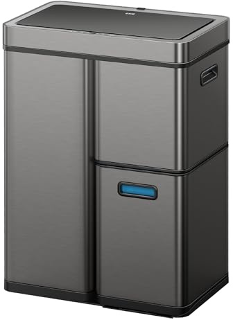 EKO Mirage Plus - Sistema de separación de basura con 3 compartimentos, 2 x 15 L y 30 L, con sensor, 3 cubos interiores de plástico, cubo de basura automático con tapa, cubo de basura grande para