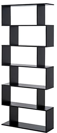HOMCOM Estantería para Libros Moderna Librería con 6 Estantes para Comedor Salón Estudio 80x23x192 cm Negro