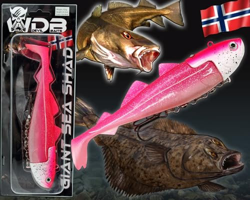 Angel-Berger Wild Devil Baits Giant Sea Shad Heilbutt Seelachs Köder Meeresangeln (Hot Pink, 333g / 21,5cm)
