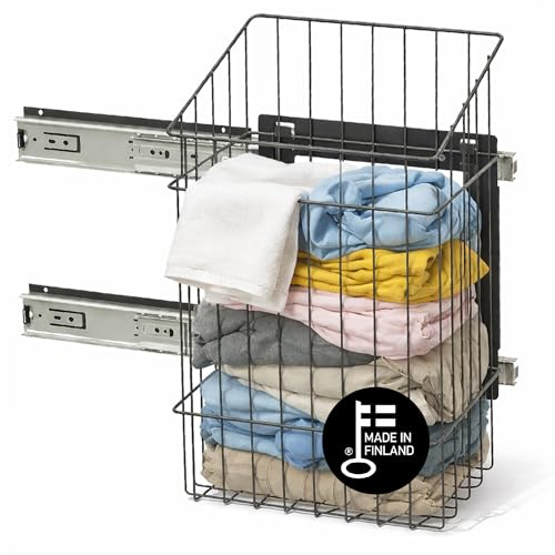 LM 683 Panier à Linge Étroit et Haut Extensible Avec Rails, Organisateur à Encastrer Dans Une Armoire, Système de Rangement, Insert d'Armoire, Gris Anthracite