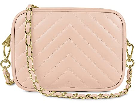 Parubi Clutch Umhängetasche, Gesteppte Handtasche aus Echtem Leder, Geflochtene Umhängetasche mit Kette, Tasche mit Schulterriemen für Frauen und Mädchen (Model Lola)