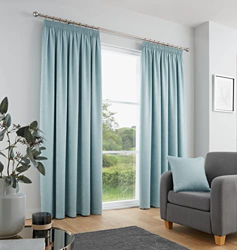 Fusion - Galaxy - Pair of Dim-out Pencil Pleat Curtains - 66 Width x 72 Drop (168 x 183cm) in Duck Egg