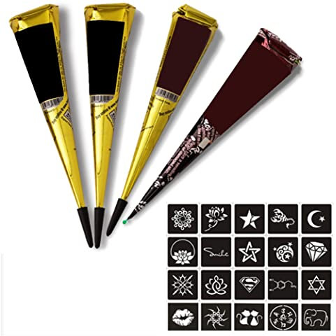 Tatuaggio Temporaneo Kit, 4 Colori Tatuaggi Temporanei, con 1 Pezzi Set di Modelli per Stencil, Kit per Tatuaggi