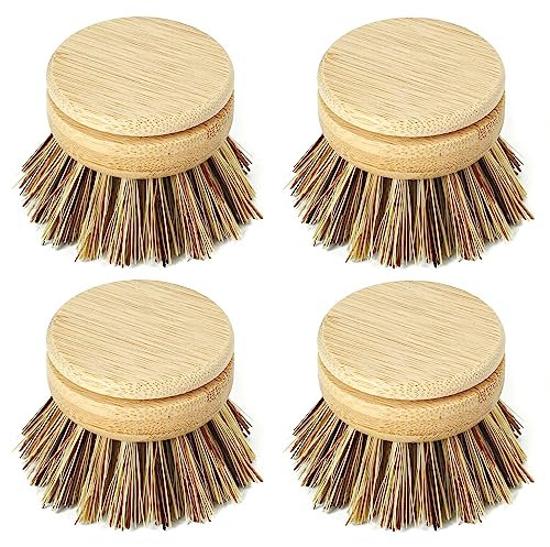 Jungle Culture Testine di ricambio per spazzole ecologiche per piatti in legno, per lavare la cucina, 4 pezzi, setole intercambiabili, lavapiatti, pulizia zero rifiuti