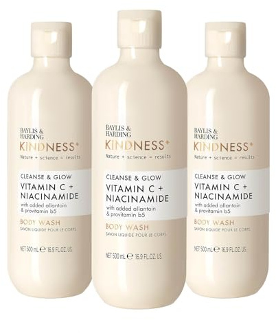 Baylis & Harding Kindness + Vitamin C & Niacinamide, Orange & Mango Fragrance, 500 ml Cleanse & Glow Body Wash (Pack of 3) - Vegan Friendly
