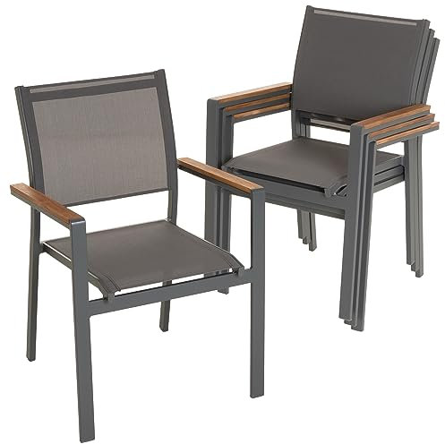 Nexos Trading Gartenstühle Stapelstühle Balkonstühle Terrassenstühle mit Armlehnen - grau - Teslin - Aluminium
