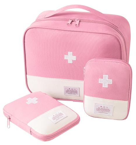 Bncxdc 3 Pieces First Aid Bag Empty, Medicine Travel Storage Bag, 3 Size Small/Large Portable Waterproof Oxford Fabric Material Medical Bag, for Outdoor Camping Home Work Survival Kit (Pink)