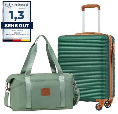 COOLIFE Handgepäck Koffer 55x40x20cm + 30L Reisetasche (45×36×20cm) für Ryanair & Easyjet mit 4 Silent Spinner Rädern & TSA-Schloss – ABS-Hartschale, Leicht Handgepäck Set