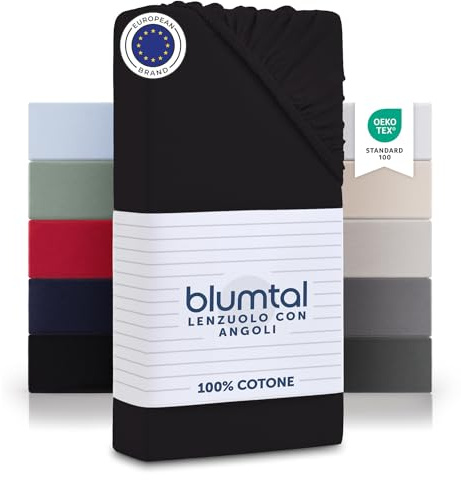Blumtal® 80 x 160 cm Basics Jersey 80 x 160 cm - Påslakan 80 x 160 cm 100% bomull - Öko-Tex certifierad Sängkläder 80 x 160 cm - Madrasskydd 80 x 160 cm - Plattlakan - Påslakan - Svart