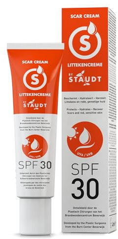 Staudt Narbensalbe SPF30 - Fortgeschrittene Silikon-Gel-Creme für Chirurgische & Alte Narben - Hydratisierende Wund- und Heilsalbe mit Honig & Jojoba - UV-Schutz & Hautbarriere-Reparatur - 40ml