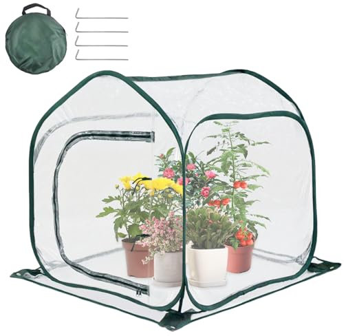LINSOCLE Petite Serre - Tente d'hivernage pour Plantes - Protection Hivernale pour Plantes Extérieur- Pop-up en PVC Transparent - Mini Serre pour Plantes - Protection Contre Le du Gel(80 x80x80 cm)