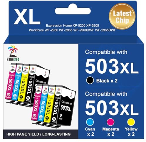 Palmtree Kompatibel mit 503xl Patronen 503 XL Kompatibel mit Epson XP-5200 Druckerpatronen und WF 2960 Patronen für Expression Home XP-5200 XP-5205 Workforce WF-2960DWF WF-2965 (8er-Pack)