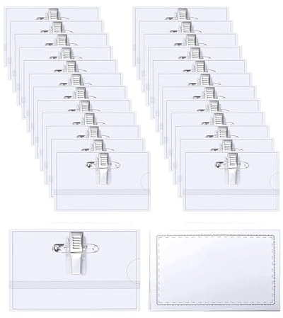 Lot de 50 Porte-Badges PVC Transparents 90x56 mm - Horizontal avec Pince/Épingle - Pour Écoles, Entreprises, Infirmières (50)
