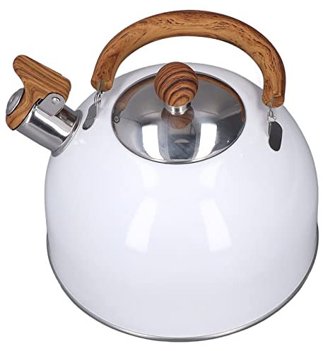 KIMISS Chauffage Rapide, Bouilloire à Sifflet en Acier Inoxydable Blanc de 2,5 L, Poignée Omic épaissie, Bouilloire à Sifflet Domestique, Bouilloires à thé épaissies, Cuisinière à