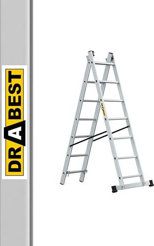 DRABEST Home 2-part aluminum ladder 2x7 steps household folding ladder load capacity 150 kg anti-slip feet EN 131