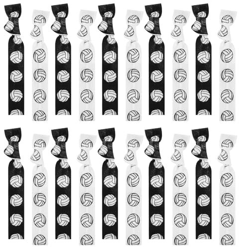 46 Stück Volleyball Haargummi in Großpackung, Elastisches Volleyball-Armband,coole Sport-Haarbänder,Geschenke für Spieler,Perfekte Haar-Stirnbänder (Schwarz,Weiß)