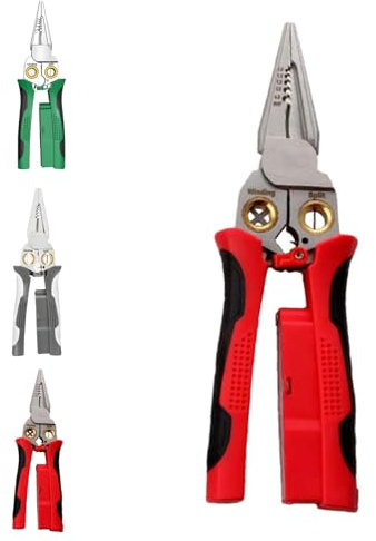 8 in 1 Wire Stripper, Multifunctional Wire Stripper, Pinzas Para Electricista with Non-Slip Grip, Foldable Ergonomic For Cutting And Pulling Wires Cable Scissors (Red)