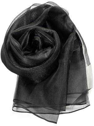 MAPIMANIA - Stola Elegante Donna Nero per Cerimonia e Matrimonio – Scialle Estivo in Seta 195x70 cm, Coprispalle per Abito da Sera